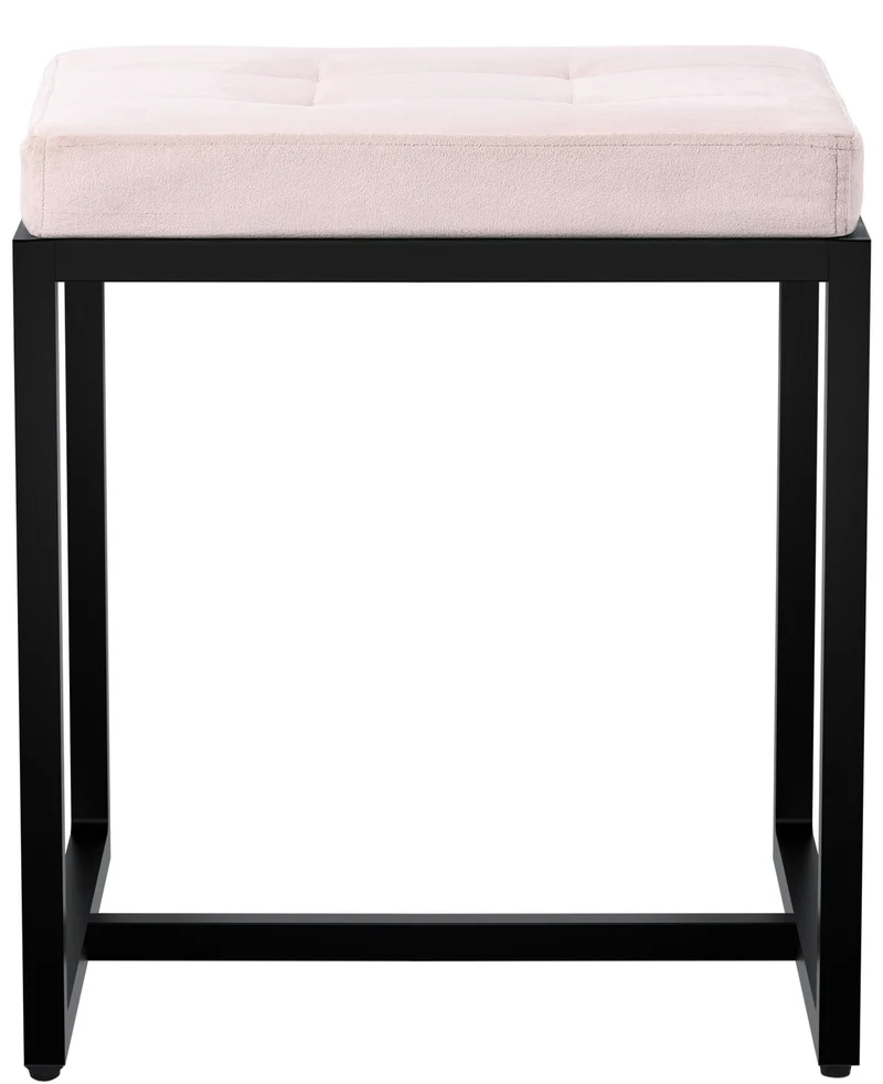 Tabouret rembourré design avec assise matelassée en velours crème et structure métal noir 10_0008408