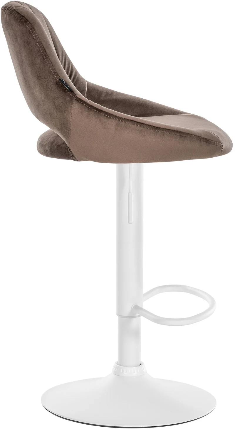 Lot de 2 tabourets de bar réglables en velours marron dossier ajouré et pied métal blanc 10_0005586