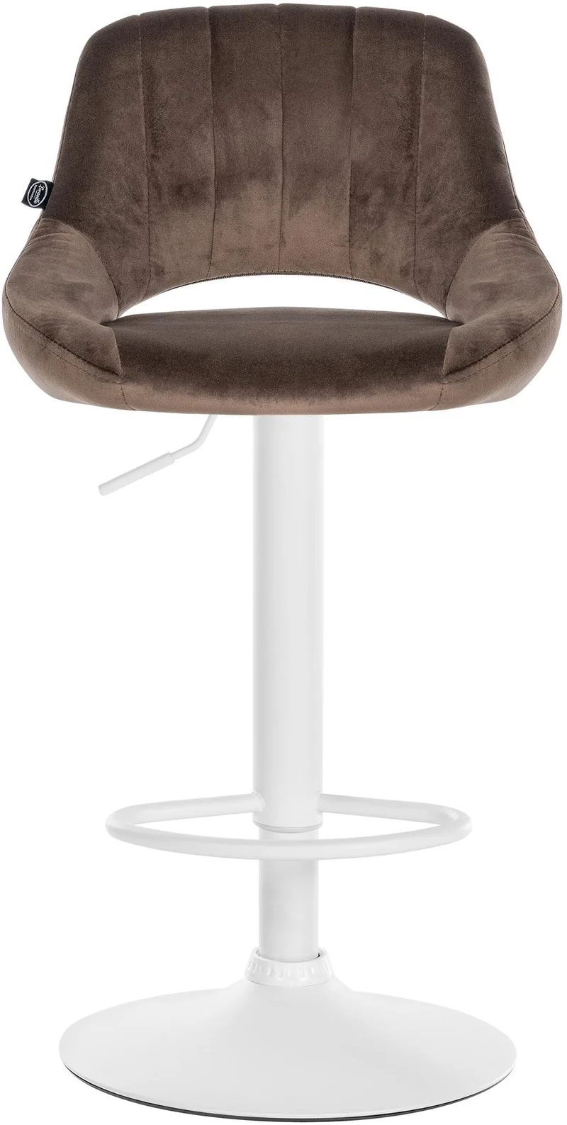 Lot de 2 tabourets de bar réglables en velours marron dossier ajouré et pied métal blanc 10_0005586