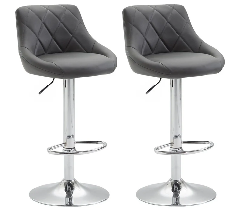 2x Tabourets de bar en synthétique gris pivotant avec repose-pieds TDB10080
