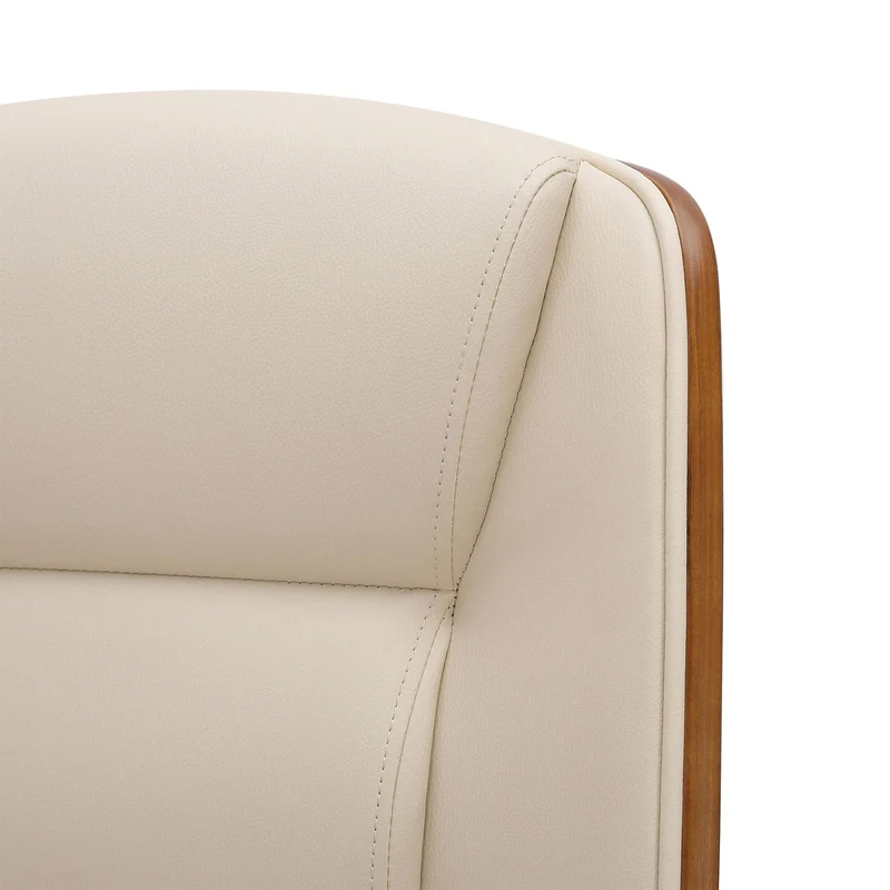 Fauteuil de bureau avec accoudoirs hauteur réglable en similicuir crème structure en bois courbé et métal 10_0007034
