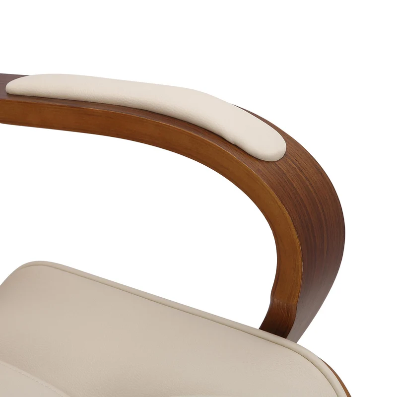 Fauteuil de bureau avec accoudoirs hauteur réglable en similicuir crème structure en bois courbé et métal 10_0007034