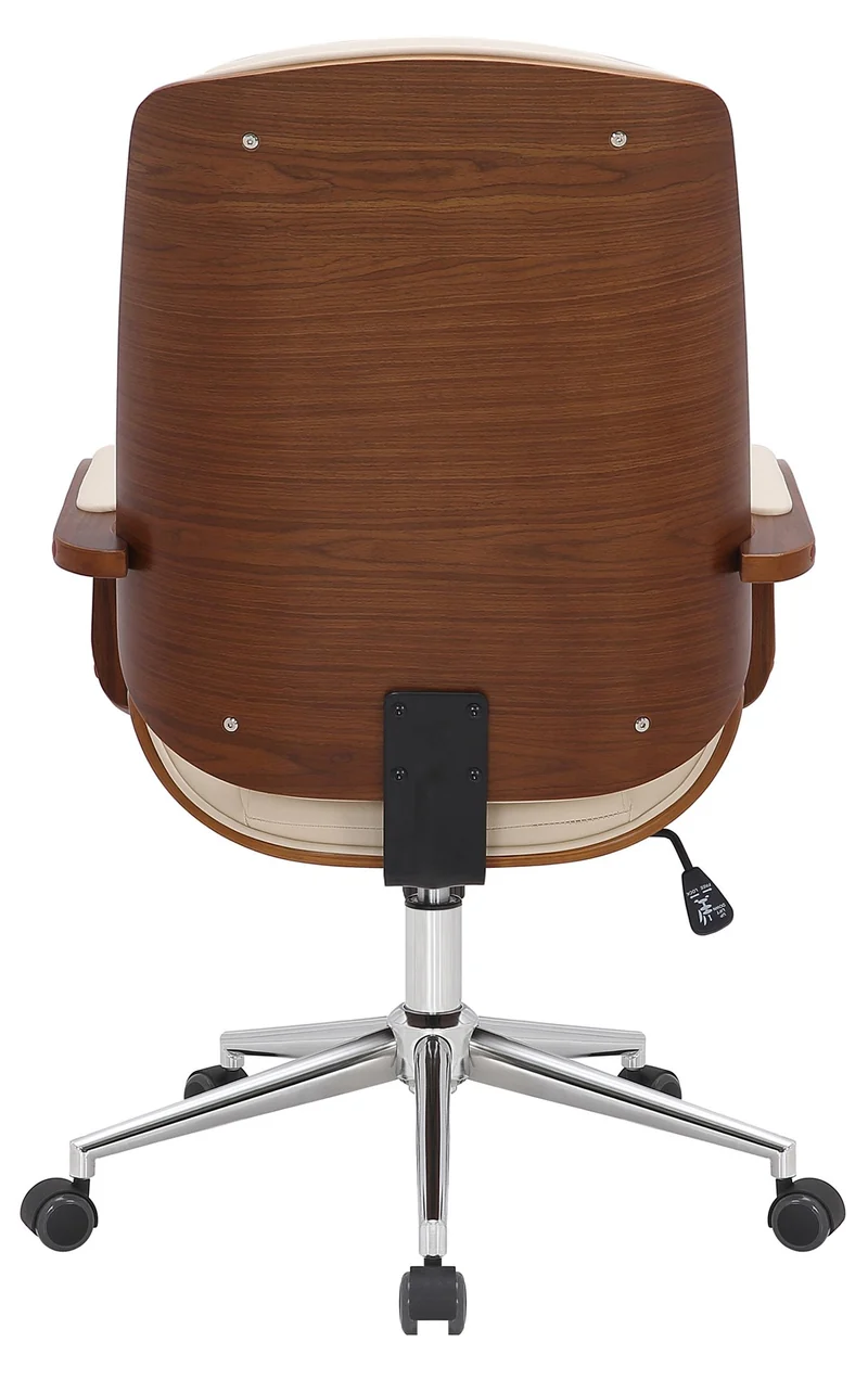 Fauteuil de bureau avec accoudoirs hauteur réglable en similicuir crème structure en bois courbé et métal 10_0007034