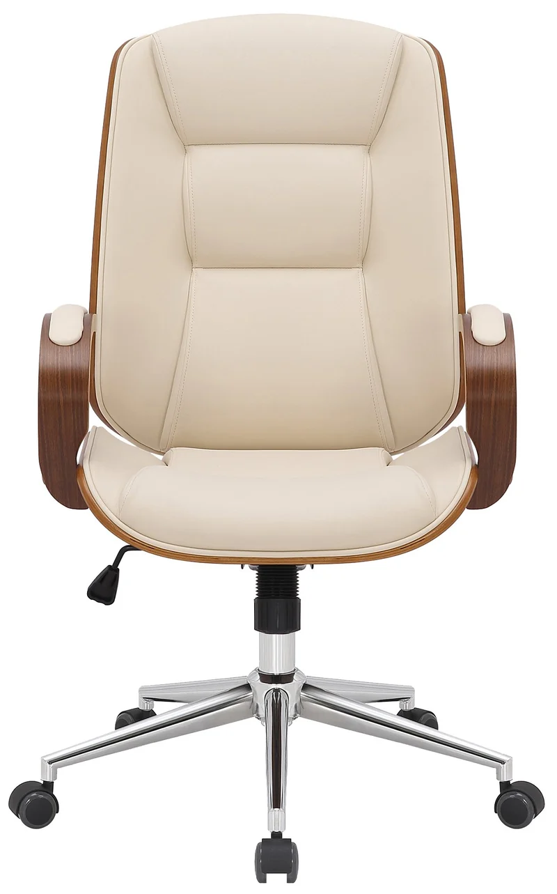 Fauteuil de bureau avec accoudoirs hauteur réglable en similicuir crème structure en bois courbé et métal 10_0007034