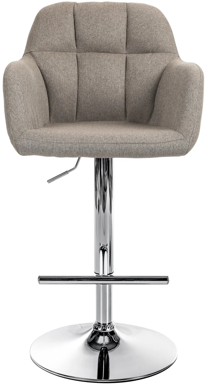 Tabouret de bar chaise haute x1 fonction rotation 360° en tissu taupe avec coutures décoratives piètement métal chromé 10_0005273