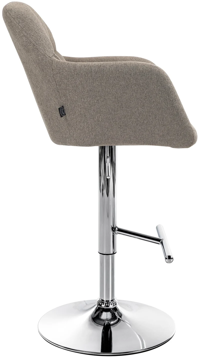 Tabouret de bar chaise haute x1 fonction rotation 360° en tissu taupe avec coutures décoratives piètement métal chromé 10_0005273