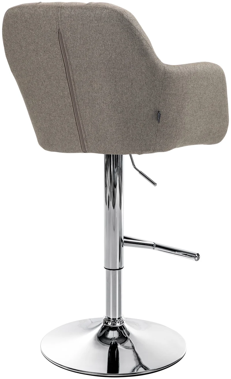 Tabouret de bar chaise haute x1 fonction rotation 360° en tissu taupe avec coutures décoratives piètement métal chromé 10_0005273
