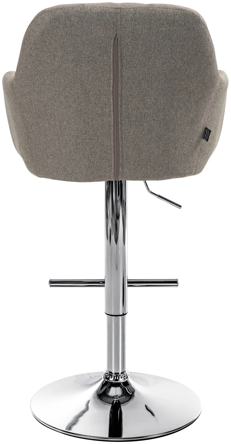 Tabouret de bar chaise haute x1 fonction rotation 360° en tissu taupe avec coutures décoratives piètement métal chromé 10_0005273