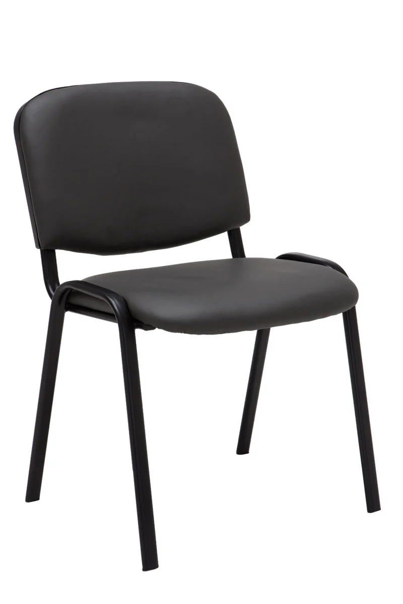 Lot de 4 chaises visiteur empilable zone d'attente en PVC gris piètement à 4 pieds en métal noir 10_0003185