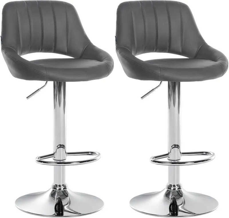 Lot de 2 tabourets de bar avec repose-pieds en forme d'arc assise en similicuir gris cadre en métal TDB10752