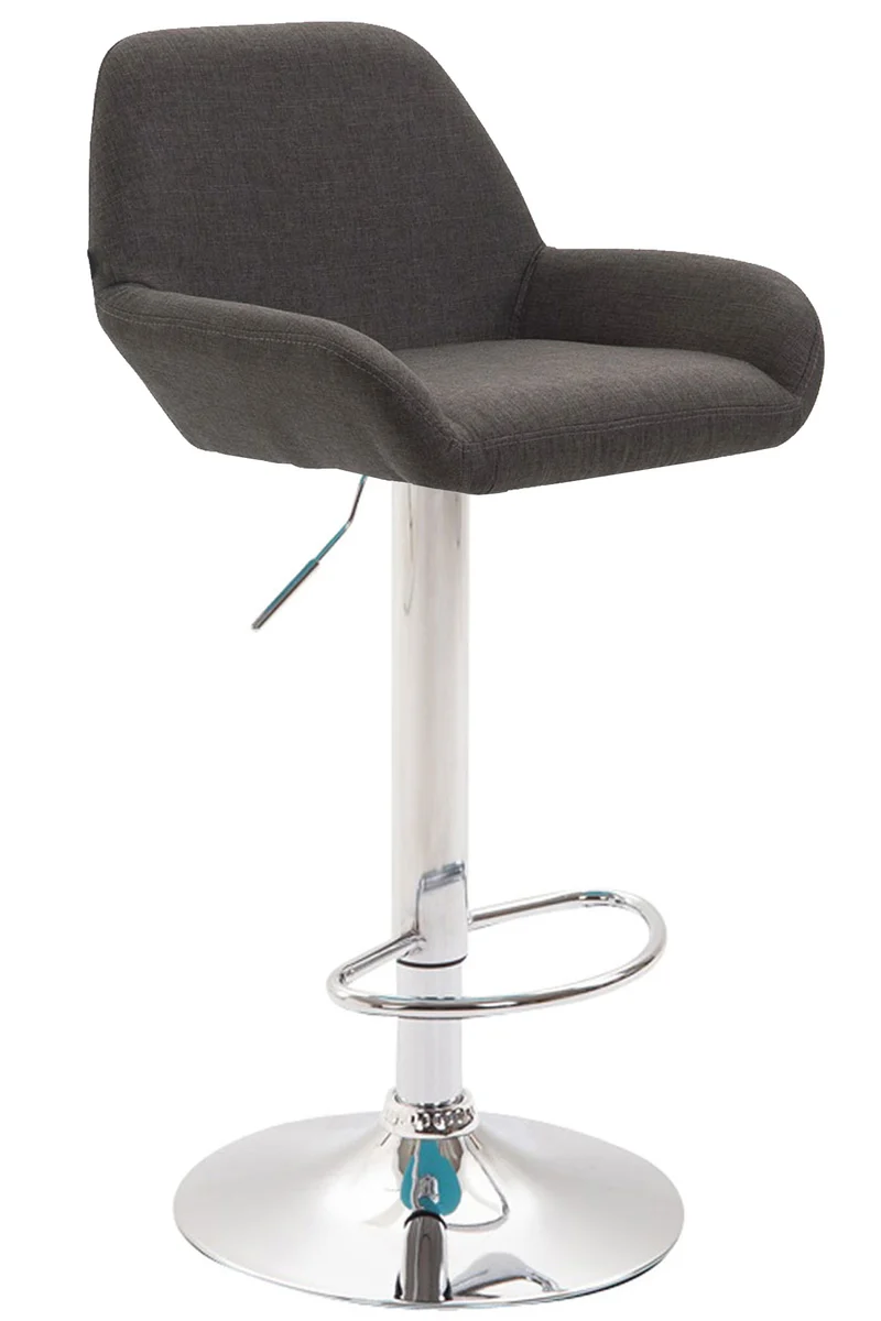 Lot de 2 tabourets de bar repose-pieds en forme d'arc en métal chromé assise en tissu gris foncé 10_0004040