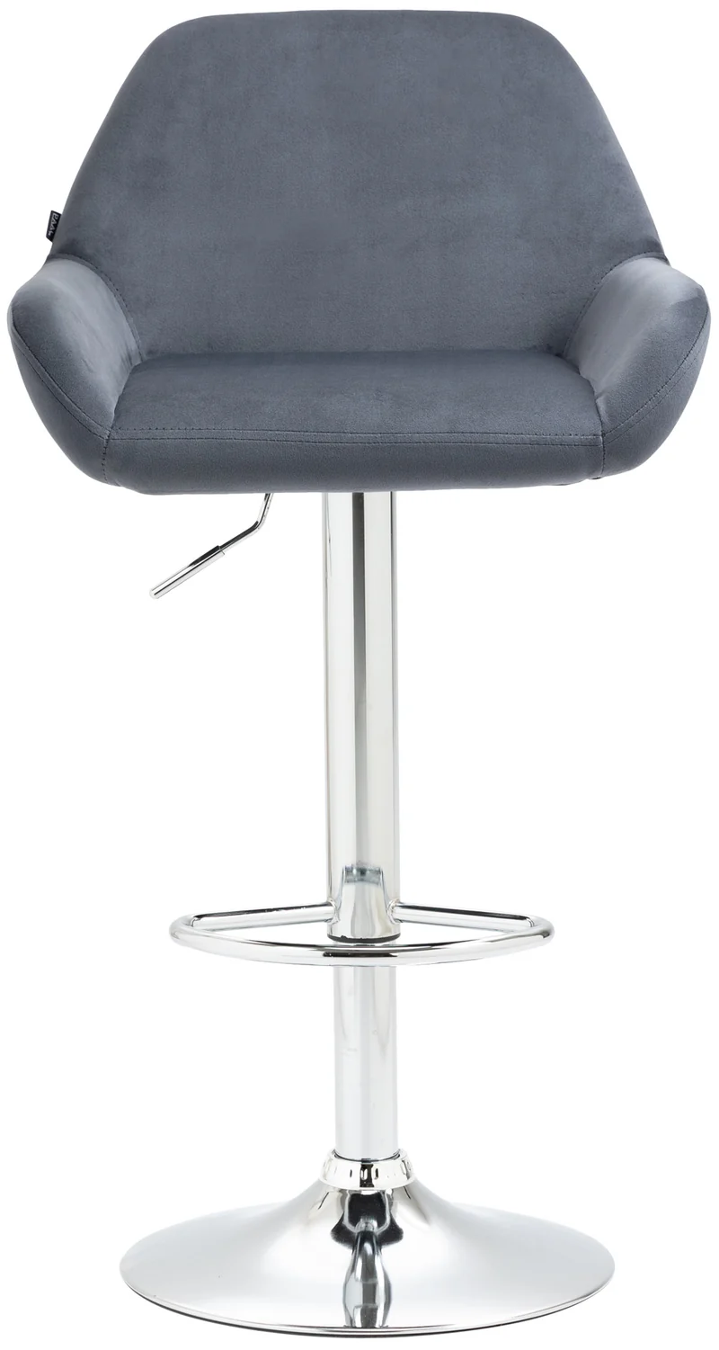 Lot de 2 tabourets de bar repose-pieds en forme d'arc en métal chromé assise en velours gris foncé 10_0004031