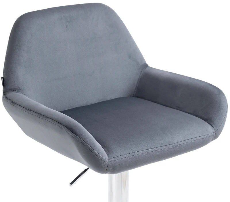 Lot de 2 tabourets de bar repose-pieds en forme d'arc en métal chromé assise en velours gris foncé 10_0004031