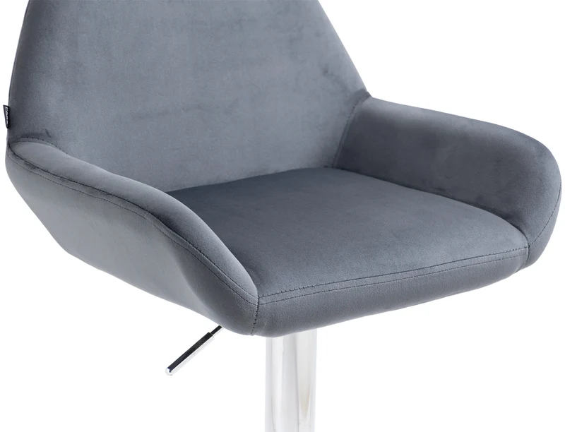 Lot de 2 tabourets de bar repose-pieds en forme d'arc en métal chromé assise en velours gris foncé 10_0004031