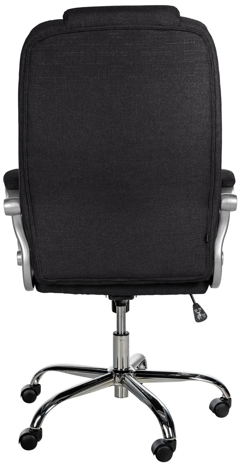 Fauteuil de bureau ergonomique est confortable en tissu noir et métal chromé 10_0002386