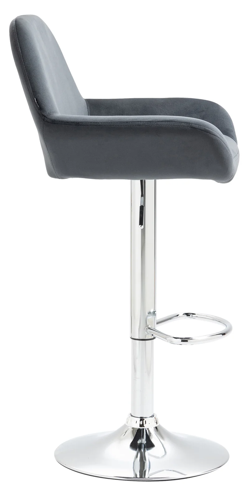 Tabouret de bar x1 en velours rembourré gris foncé base trompette métal chromée TDB10425