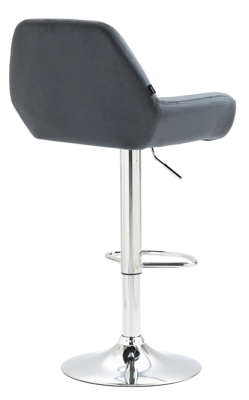Tabouret de bar x1 en velours rembourré gris foncé base trompette métal chromée TDB10425