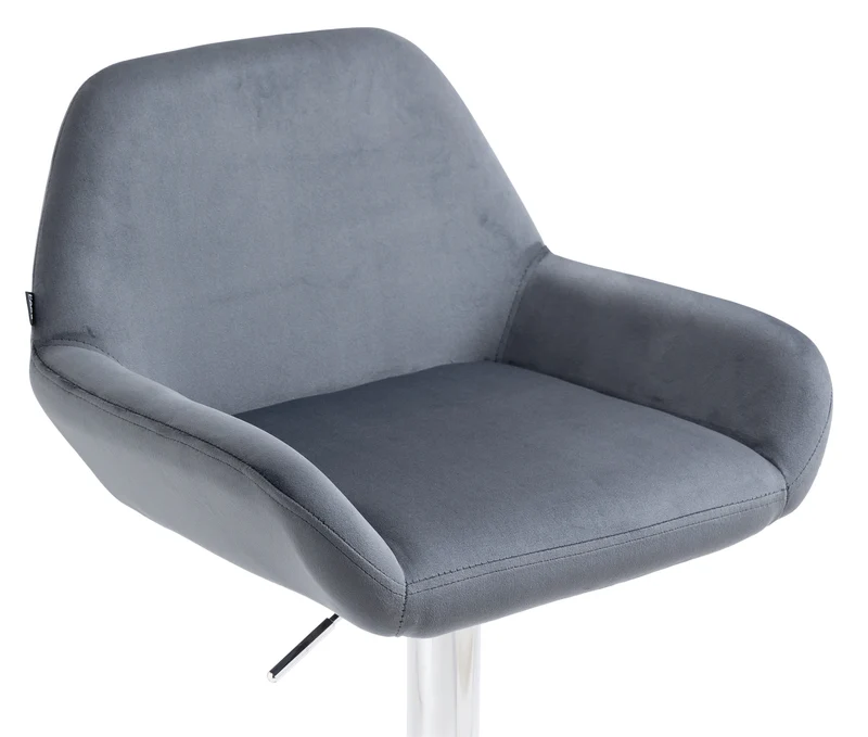 Tabouret de bar x1 en velours rembourré gris foncé base trompette métal chromée TDB10425