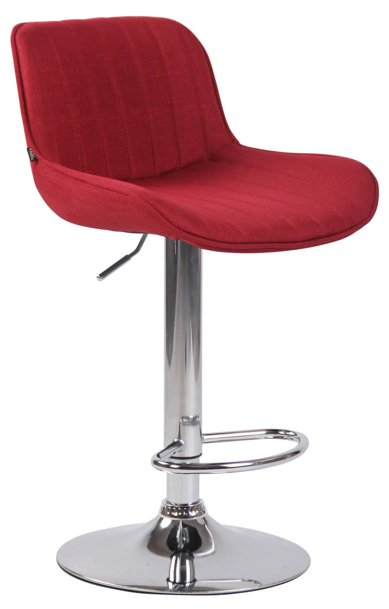 Lot de 2 tabourets de bar chaises hautes en tissu rouge coutures verticales support en métal chromé 10_0004286