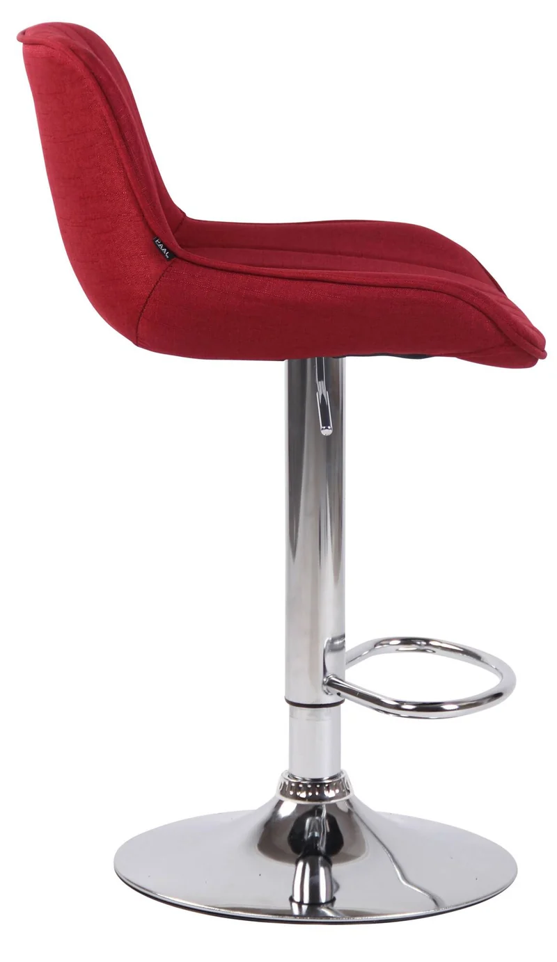 Lot de 2 tabourets de bar chaises hautes en tissu rouge coutures verticales support en métal chromé 10_0004286