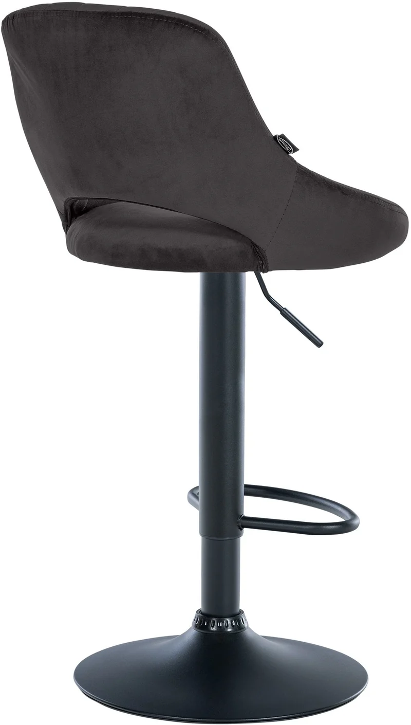 Tabouret de bar x1 réglable en hauteur en velours noir dossier ajouré et pied métal noir 10_0005794