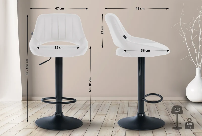 Lot de 2 tabourets de bar chaises hautes réglables en PVC blanc dossier ajouré et pied métal noir 10_0006491