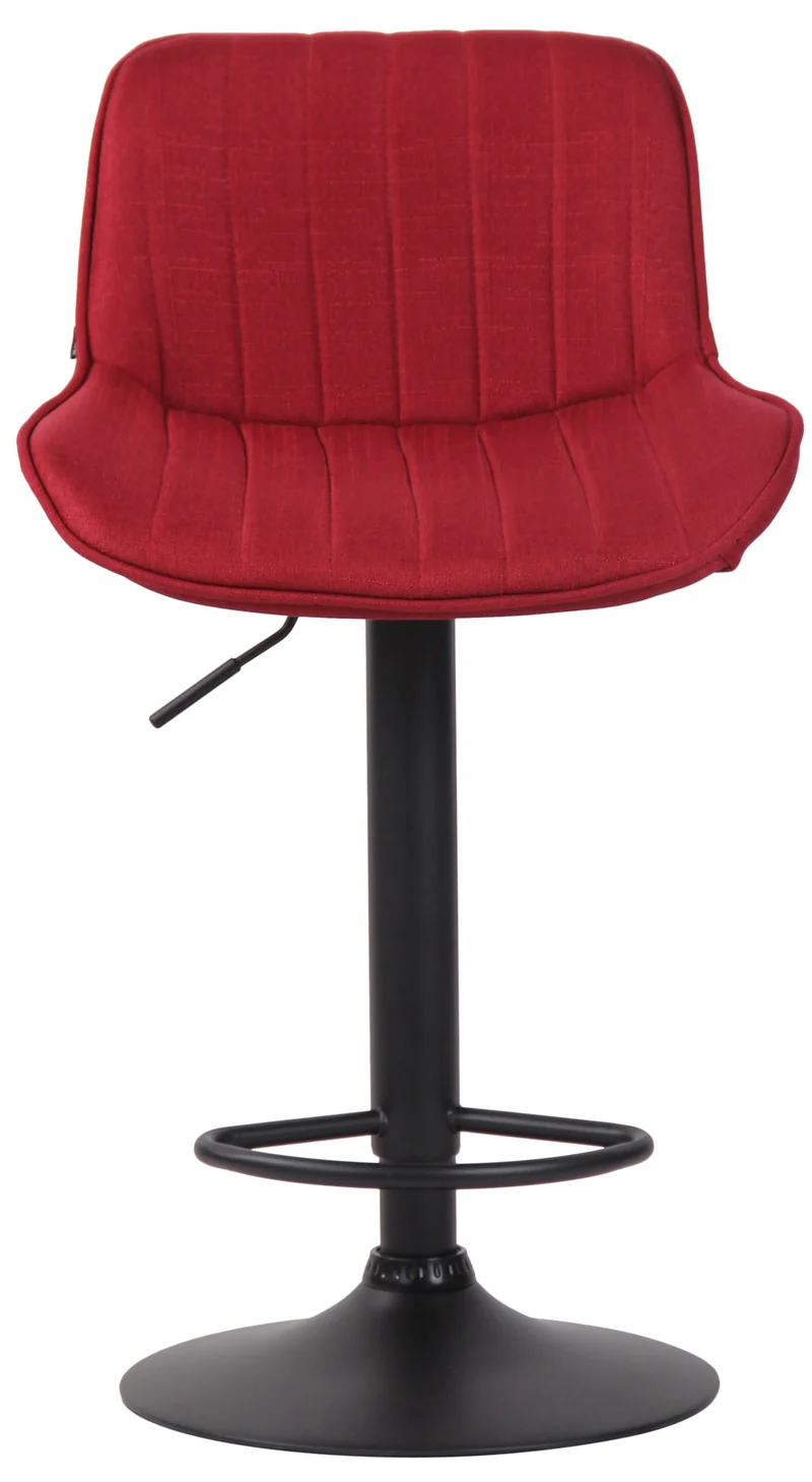 Tabouret de bar chaise haute x1 en tissu rouge coutures verticales support en métal noir 10_0005118