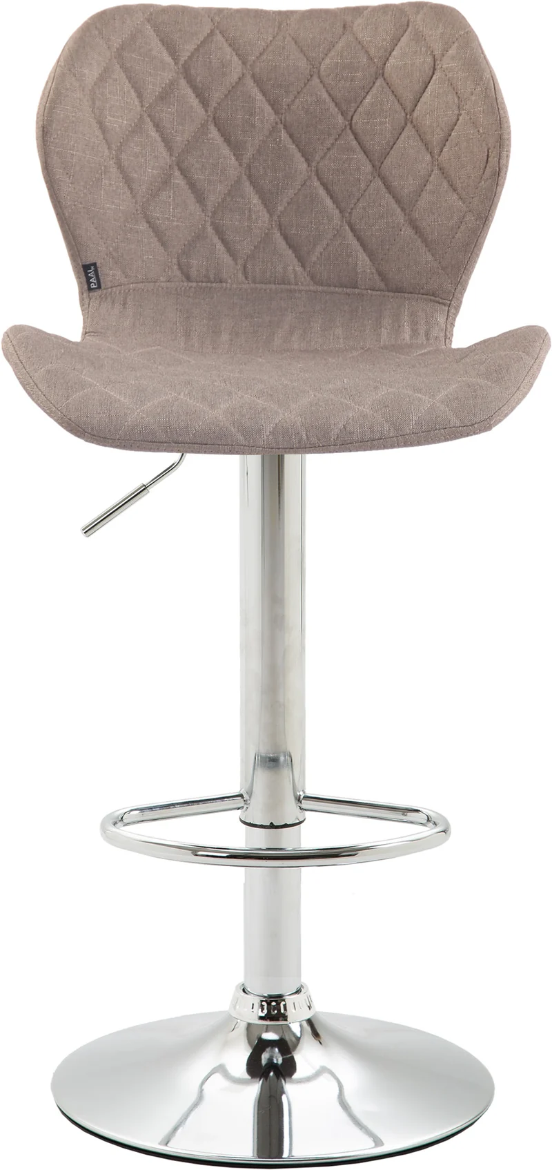 Tabouret de bar x1 avec coutures décoratives en forme de losanges en tissu taupe et métal chromé 10_0004656