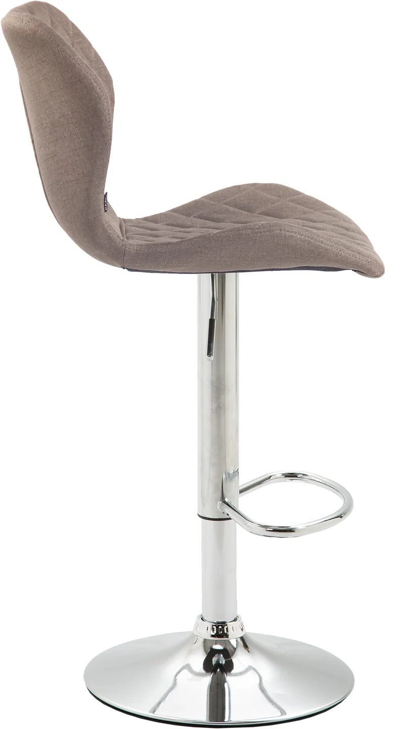 Tabouret de bar x1 avec coutures décoratives en forme de losanges en tissu taupe et métal chromé 10_0004656