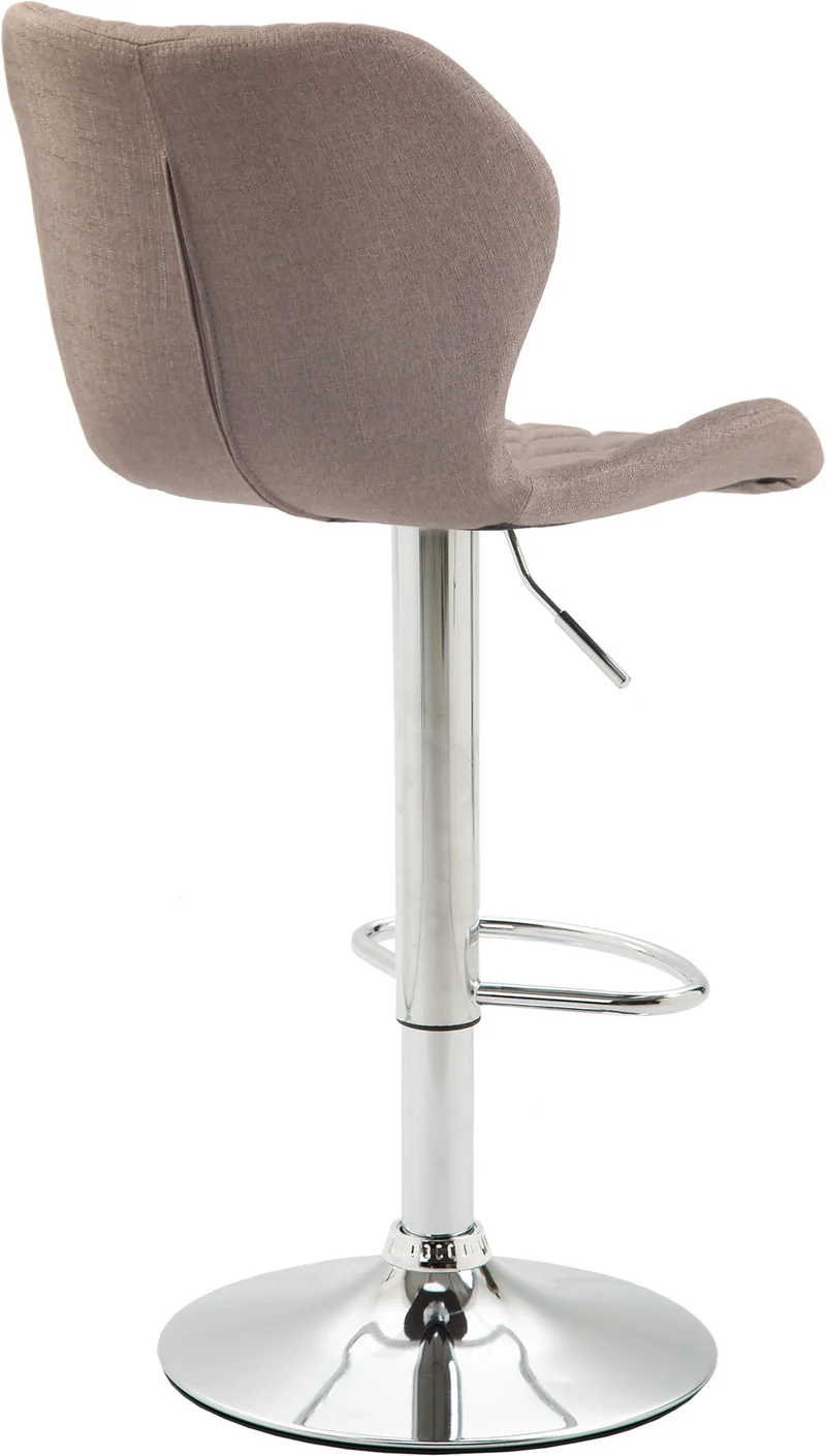 Tabouret de bar x1 avec coutures décoratives en forme de losanges en tissu taupe et métal chromé 10_0004656