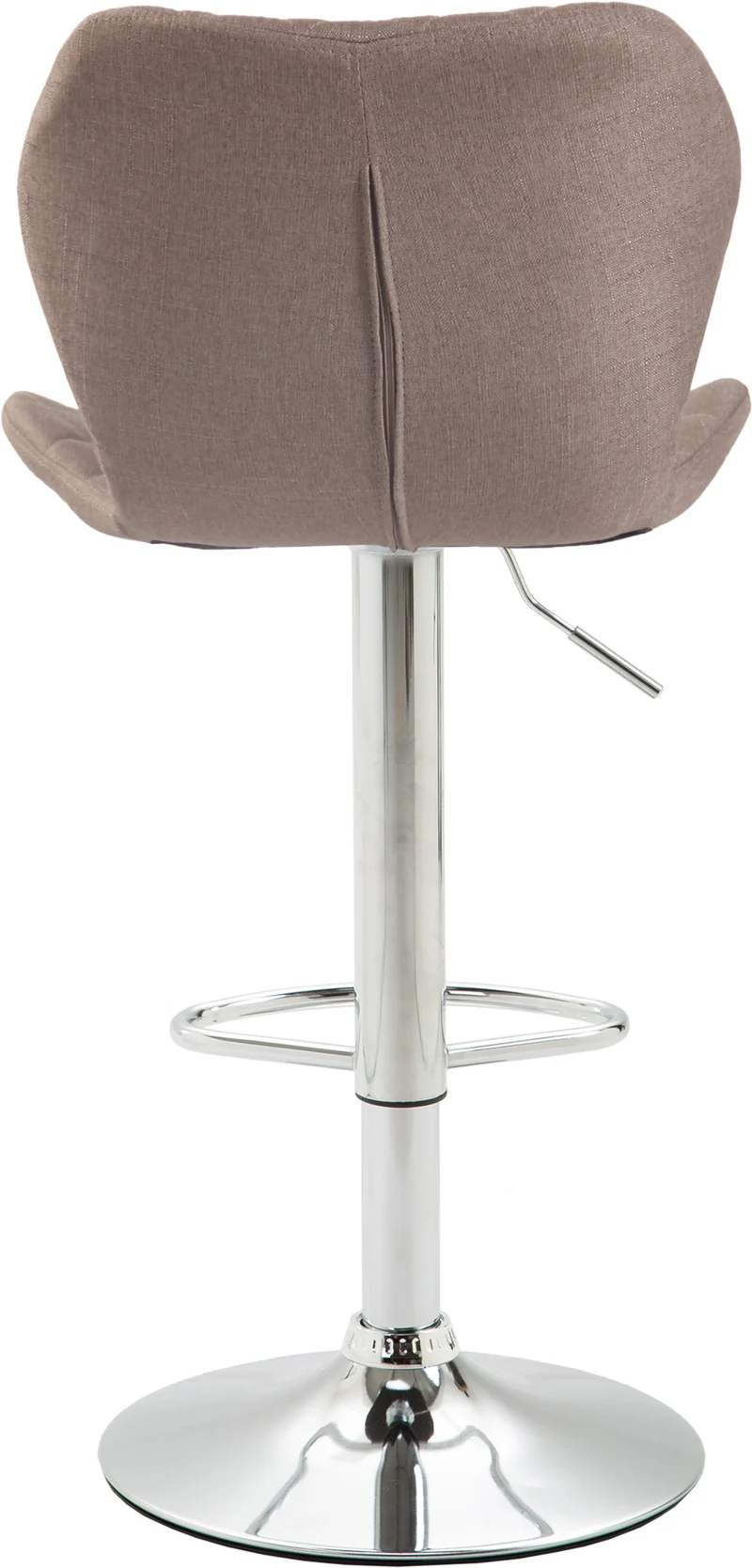 Tabouret de bar x1 avec coutures décoratives en forme de losanges en tissu taupe et métal chromé 10_0004656