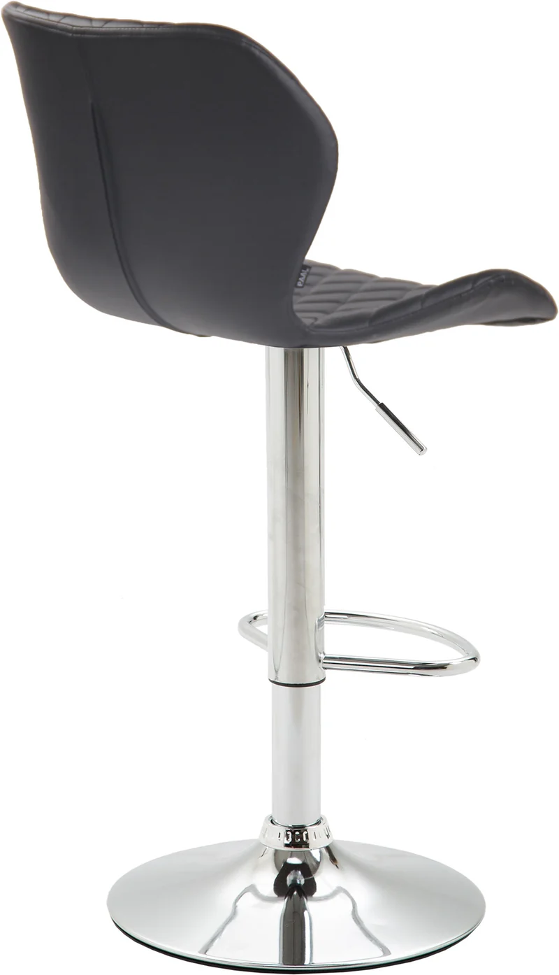 Tabouret de bar x1 avec coutures décoratives en forme de losanges en PVC noir et métal chromé 10_0004648