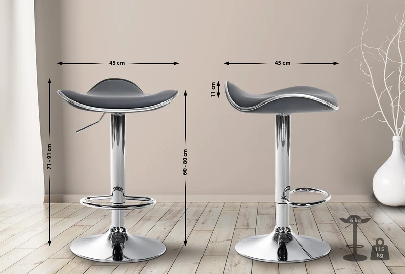 Tabouret de bar x1 assise ergonomique en PVC gris pied en trompette en métal aspect chromé 10_0005381