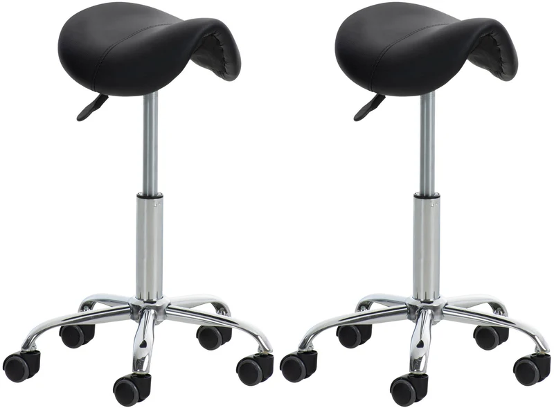 Lot de 2 tabourets de travail cabinets médicaux les salons de beauté en métal chromé assise en PVC noir 10_0002348