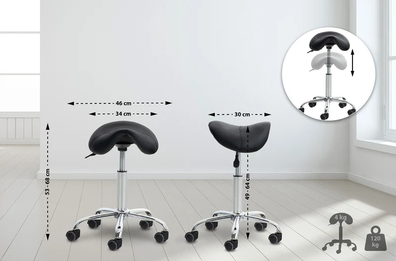 Lot de 2 tabourets de travail cabinets médicaux les salons de beauté en métal chromé assise en PVC noir 10_0002348