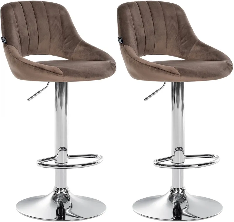 Lot de 2 tabourets de bar avec repose-pieds en forme d'arc assise en tissu velours marron cadre en métal TDB10756