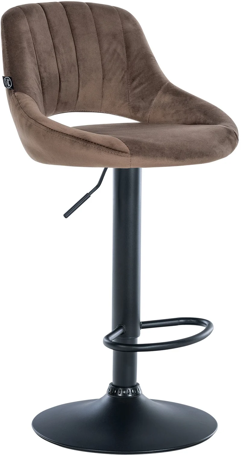 Tabouret de bar x1 réglable en hauteur en velours marron dossier ajouré et pied métal noir 10_0005735