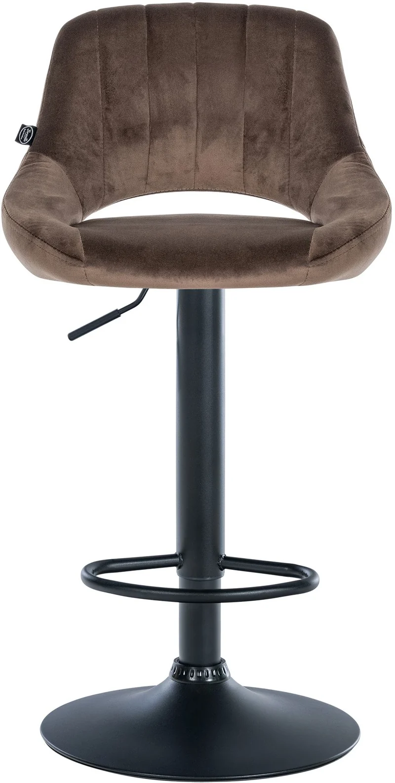 Tabouret de bar x1 réglable en hauteur en velours marron dossier ajouré et pied métal noir 10_0005735