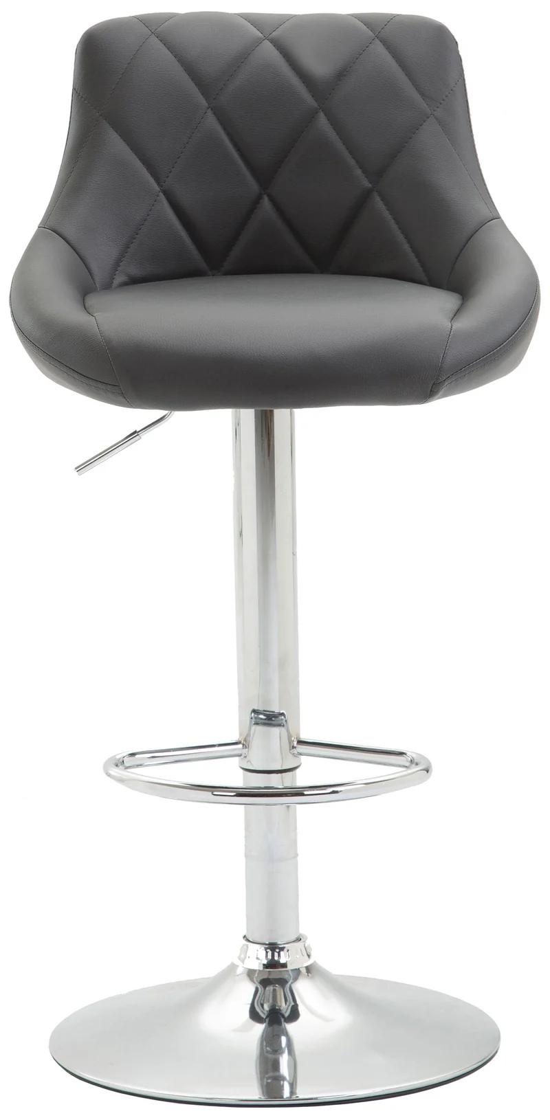 Tabouret de bar chaise haute x 1 avec coutures décoratives assise en PVC gris pieds métal 10_0005082