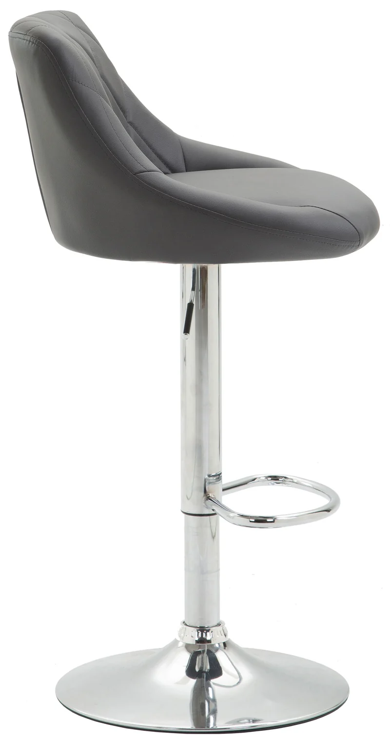 Tabouret de bar chaise haute x 1 avec coutures décoratives assise en PVC gris pieds métal 10_0005082