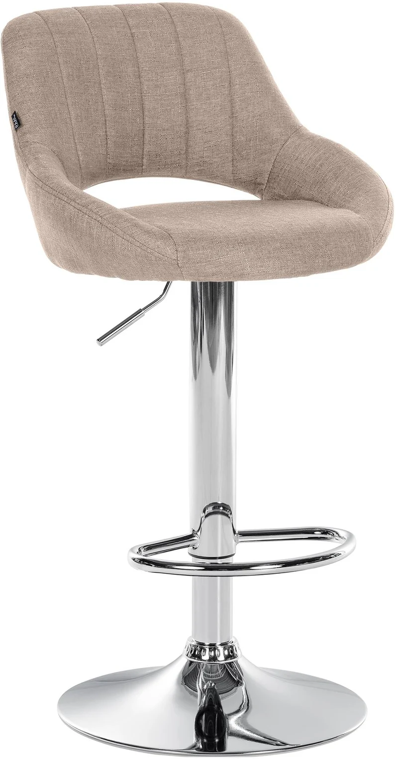 Tabouret de bar x1 réglable en hauteur en tissu taupe dossier ajouré et pied métal chromé 10_0005726