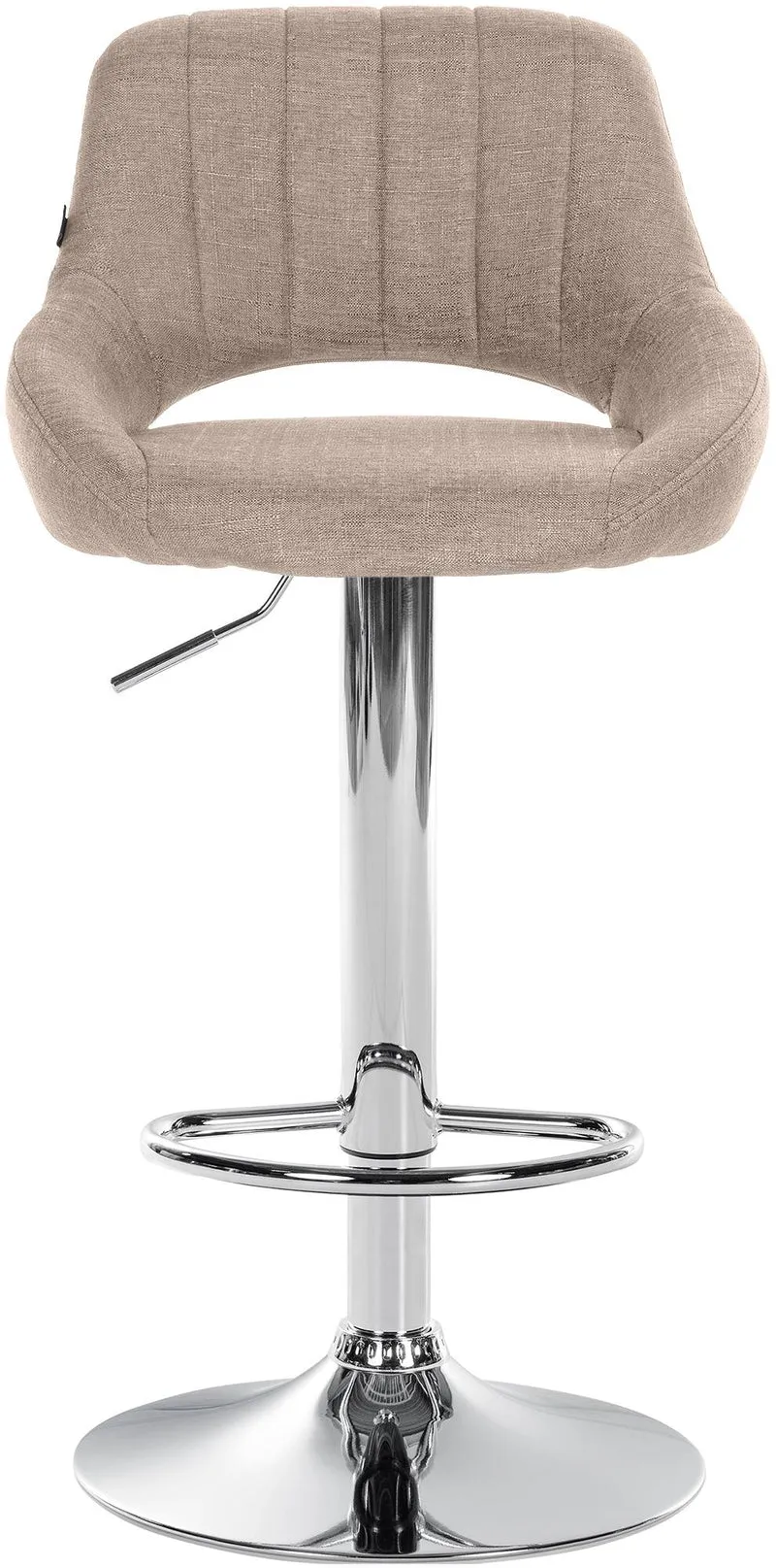 Tabouret de bar x1 réglable en hauteur en tissu taupe dossier ajouré et pied métal chromé 10_0005726