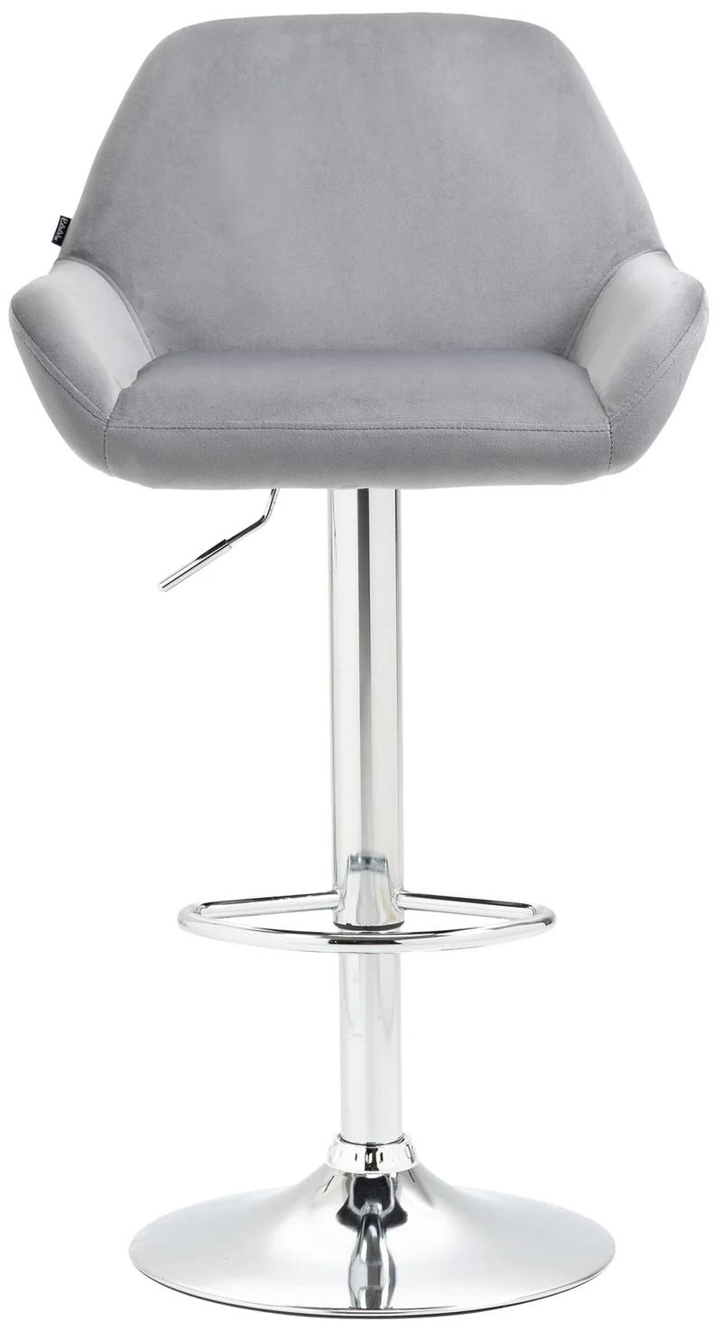 Lot de 2 tabourets de bar repose-pieds en forme d'arc en métal chromé assise en velours gris 10_0004033