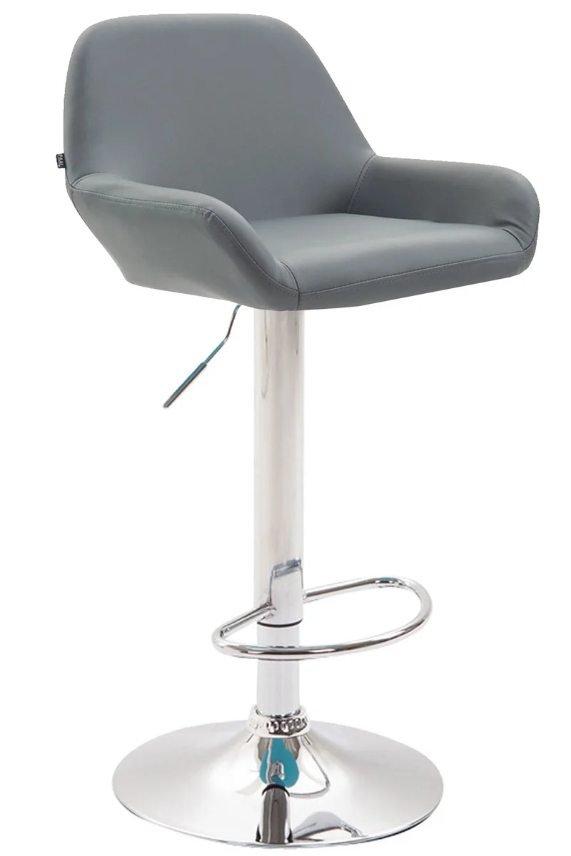 Lot de 2 tabourets de bar repose-pieds en forme d'arc en métal chromé assise en PVC gris 10_0004021