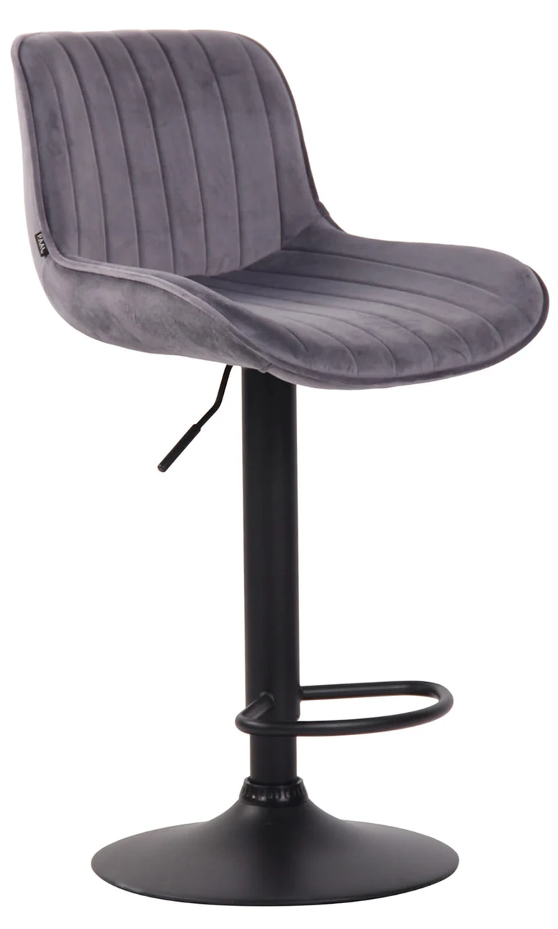 Lot de 2 tabourets de bar moderne confortable réglable en velours gris foncé pied trompette métal noir TDB10400
