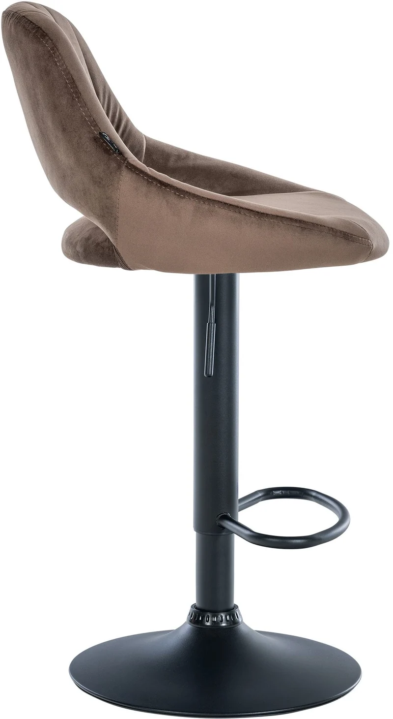 Lot de 2 tabourets de bar réglables en velours marron dossier ajouré et pied métal noir 10_0005583