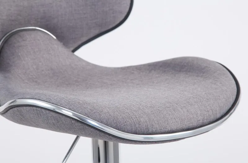 Tabouret de bar x1 pivotant design moderne en tissu gris support en métal chromé 10_0005079