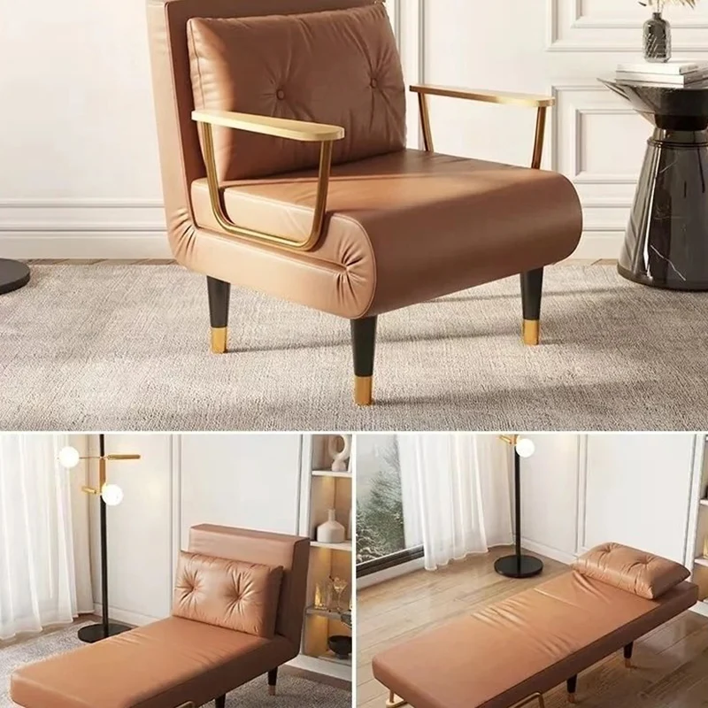 Contemporary Luxury Square Synthetic Fabric Upholstered Collapsible Accent Chair Convertible Sofa For Living Room