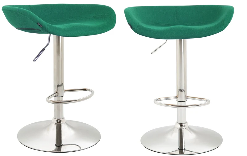 Lot de 2 tabourets de bar assise réglable en hauteur et pivotant en feutrine vert pieds tulipe en métal chromé avec repose-pieds TDB10262