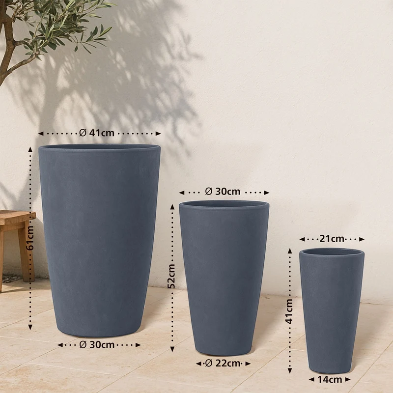 Lot de 3 pots de fleurs en argile fibreuse anthracite avec trous de drainage résistants aux intempéries 10_0007964